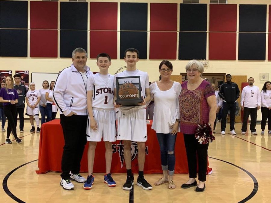On senior night, Max Machado was recognized with the ball he was playing with when he scored his 1,000th point for Imagine Preps Varsity Basketball game.